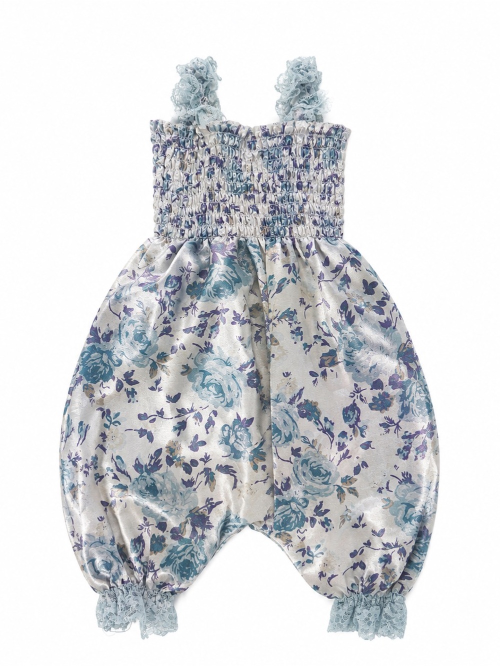 Girls Blue Floral Smocked Romper